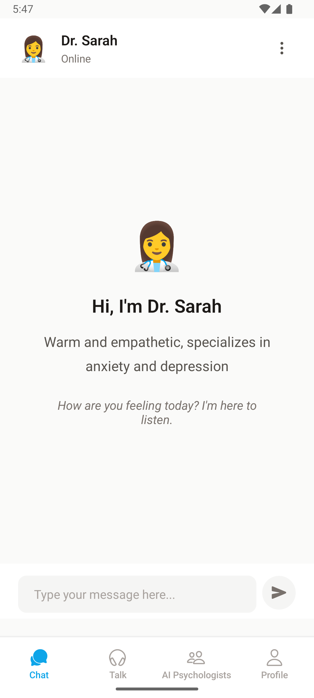 MindMate app — chat screen